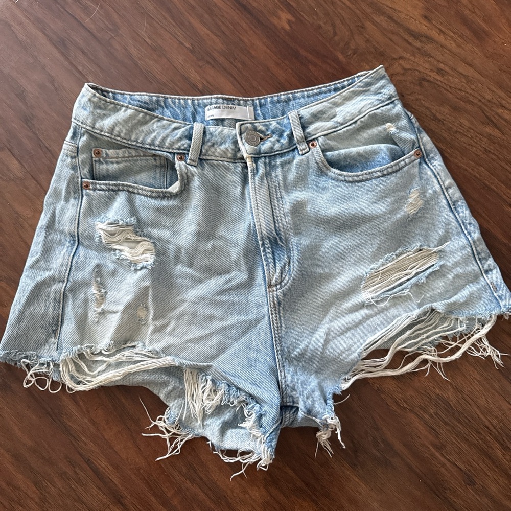 Garage Light Blue Distressed Denim Jean Shorts